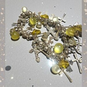Silver and Yellow Cross Charm Bracelet